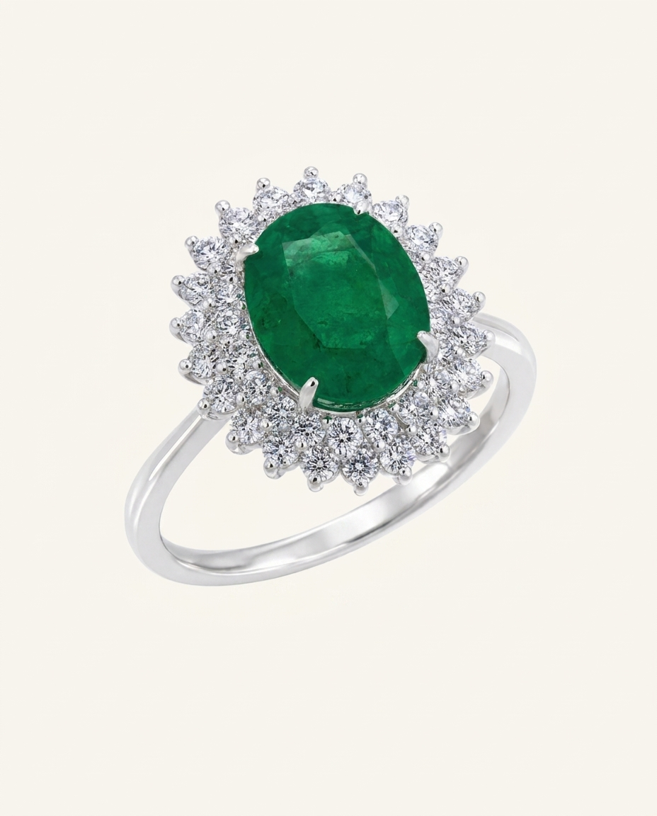 Anillo Émeraude Royale - Vista frontal fondo crema