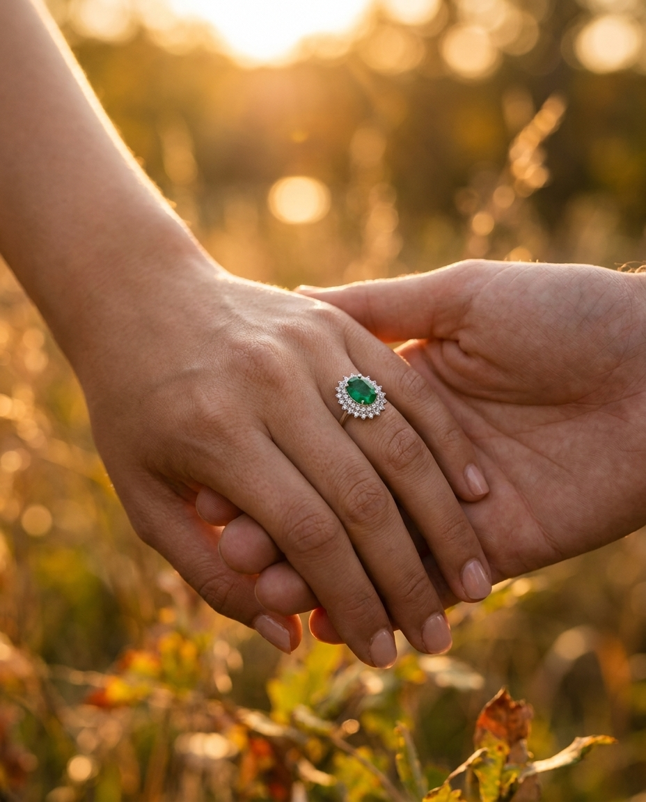 Anillo Émeraude Royale - Lifestyle romántico en pareja
