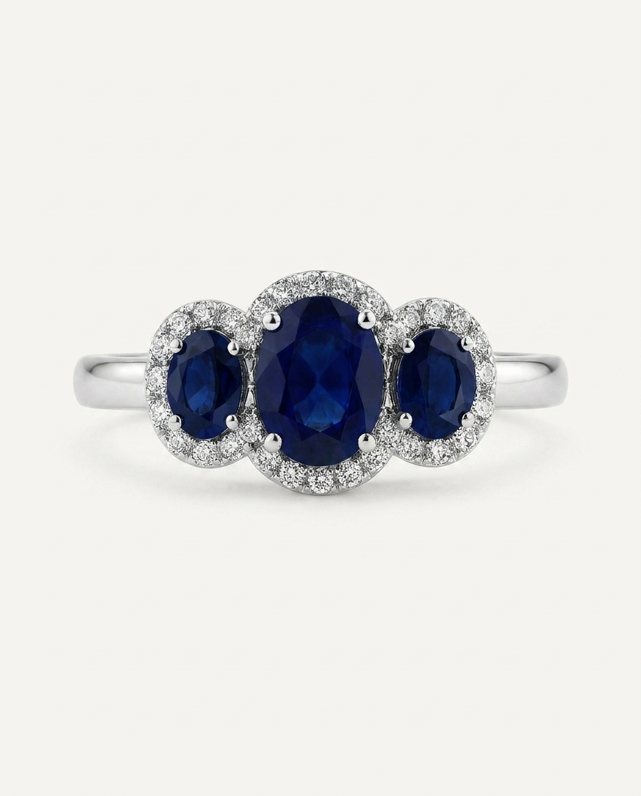Anillo Royal Sapphire - Vista frontal fondo crema