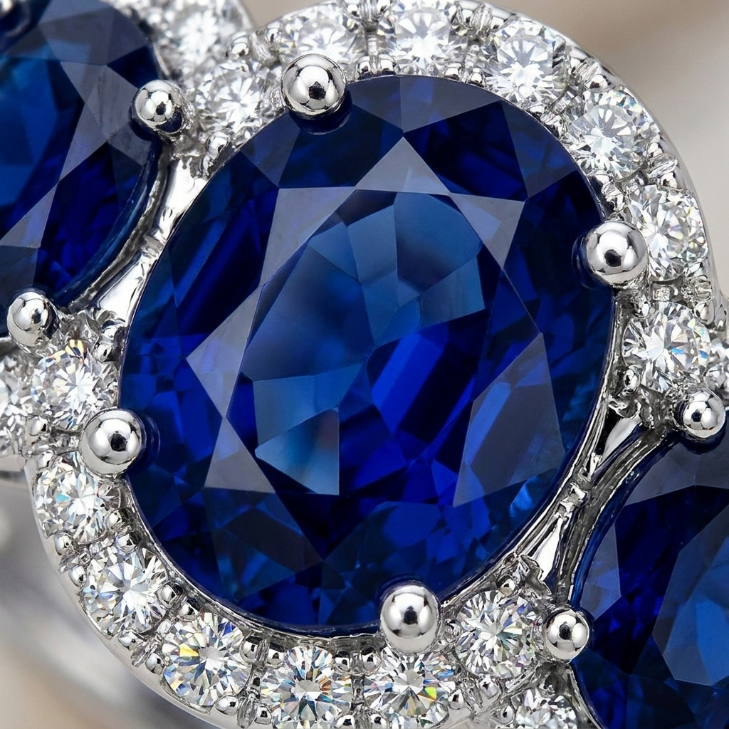 Anillo Royal Sapphire - Close-up zafiro y diamantes
