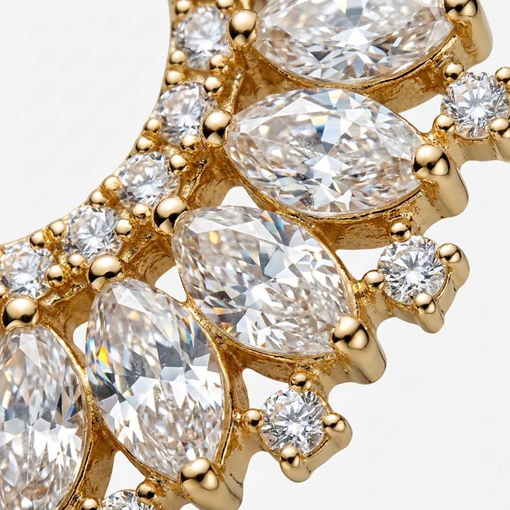 Aretes Gala Lumière - Close-up diamantes y oro