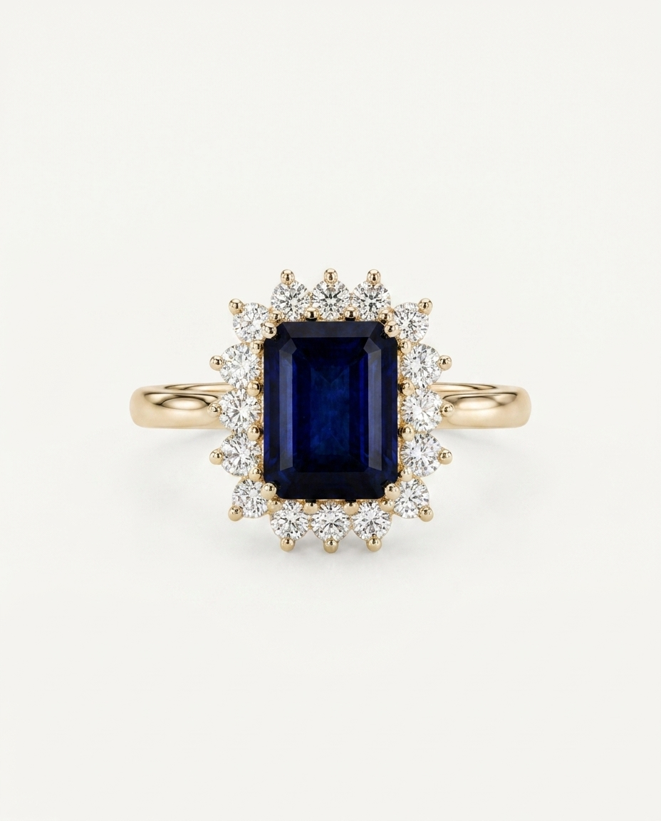 Anillo Zafiro Imperial - Vista frontal fondo crema