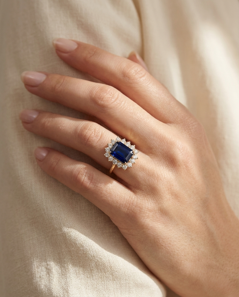 Anillo Zafiro Imperial - Lifestyle en mano de mujer