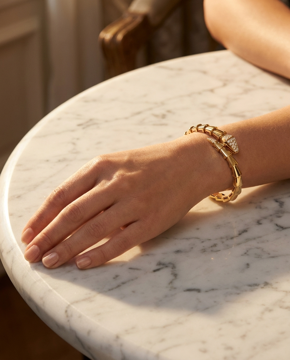 Brazalete Éclat Serpenti - Lifestyle en mesa de mármol