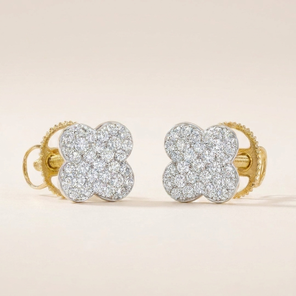Stud Trébol par frontal diamantes screw-back